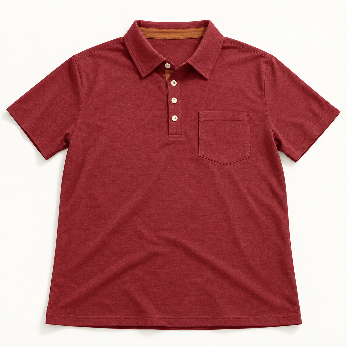 AZUKI burgundy cotton-blend pocket polo - flatlay