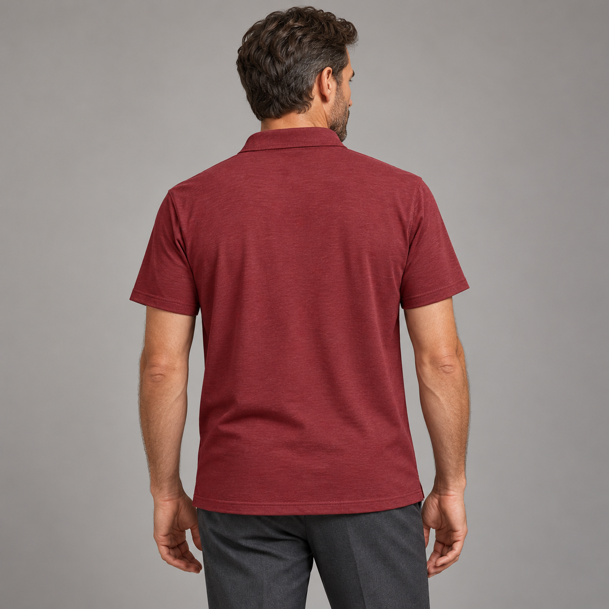 AZUKI burgundy cotton-blend pocket polo - back