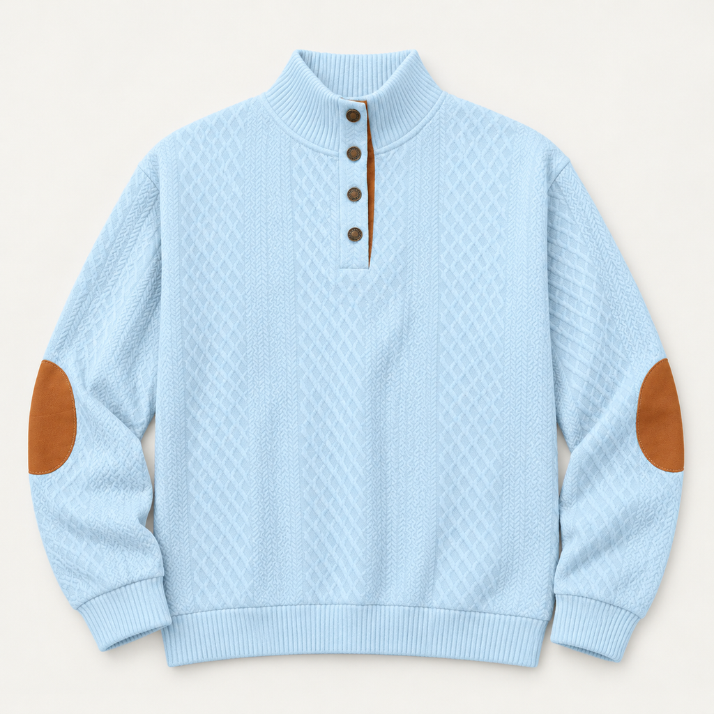 AZUKI Sky Blue four-button jacquard pullover front view