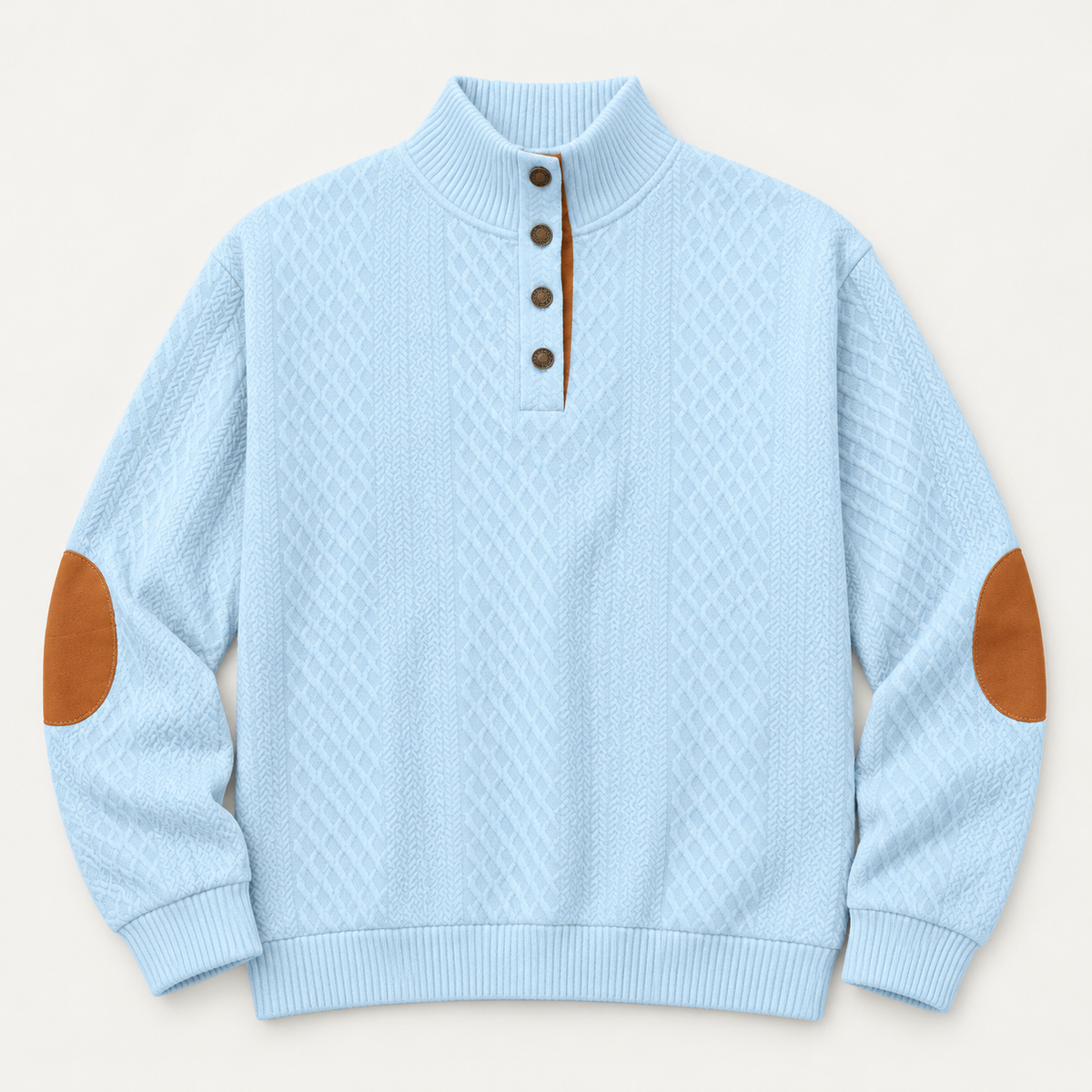 AZUKI Sky Blue four-button jacquard pullover front view
