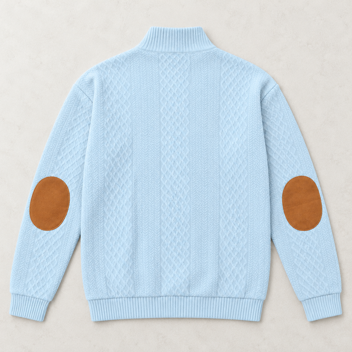 AZUKI Sky Blue jacquard pullover back view with two contrast elbow patches
