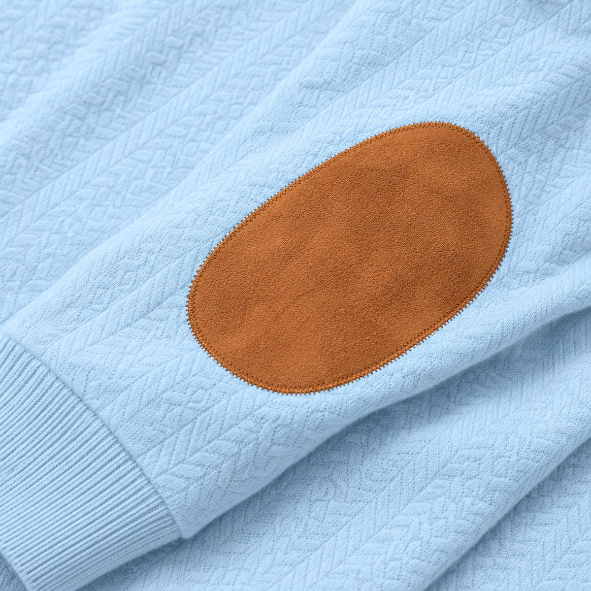 AZUKI Sky Blue jacquard sleeve and contrast elbow patch detail