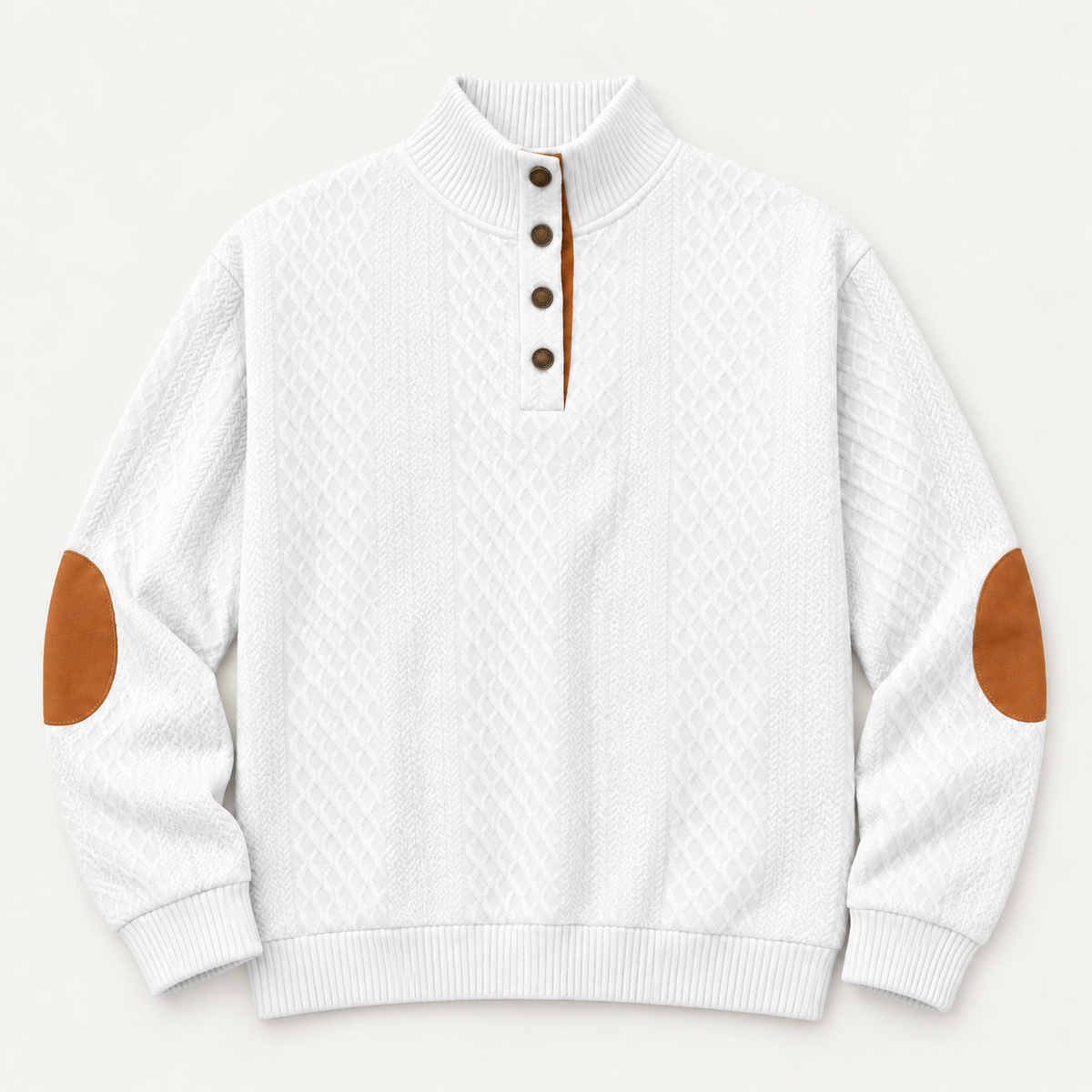 AZUKI White four-button jacquard pullover front view