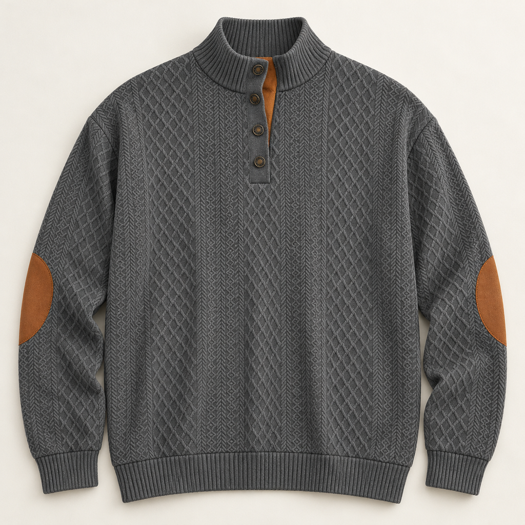 AZUKI Dark Gray four-button jacquard pullover front view