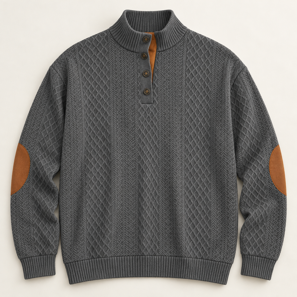 AZUKI Dark Gray four-button jacquard pullover front view