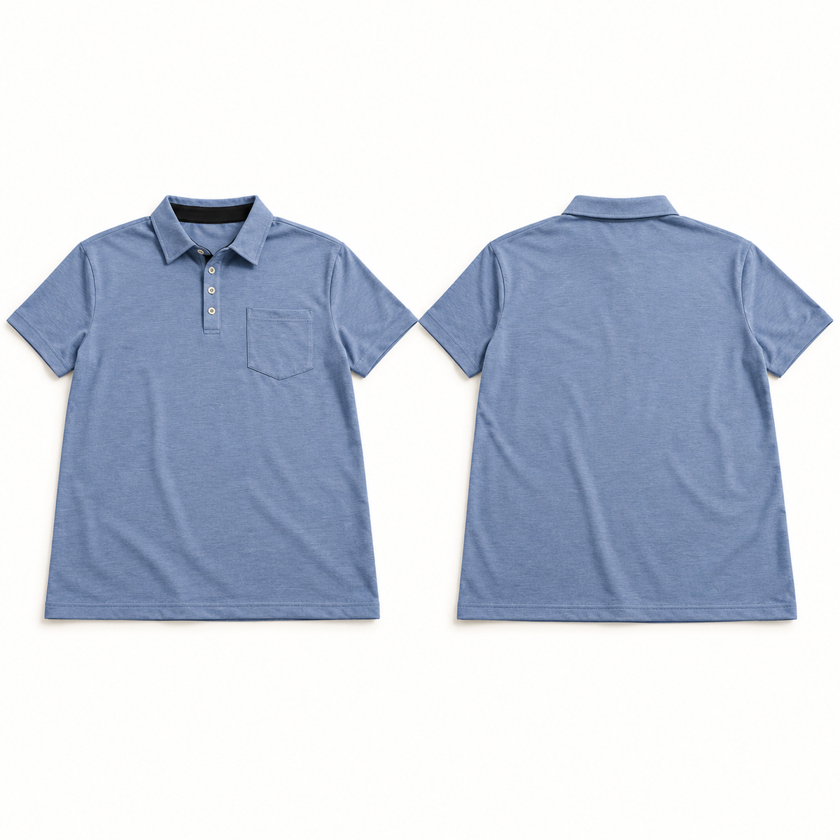 AZUKI YMX-L2605 heather light blue four-button pocket polo, front and plain back