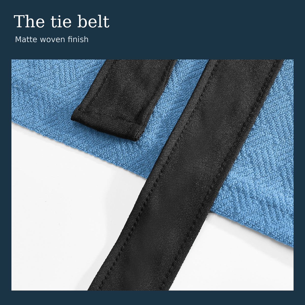 Original matte black woven bathrobe tie belt and stitched ends