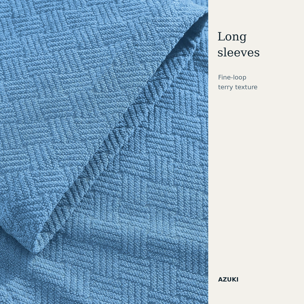 Original blue bathrobe sleeve and fine-loop terry texture