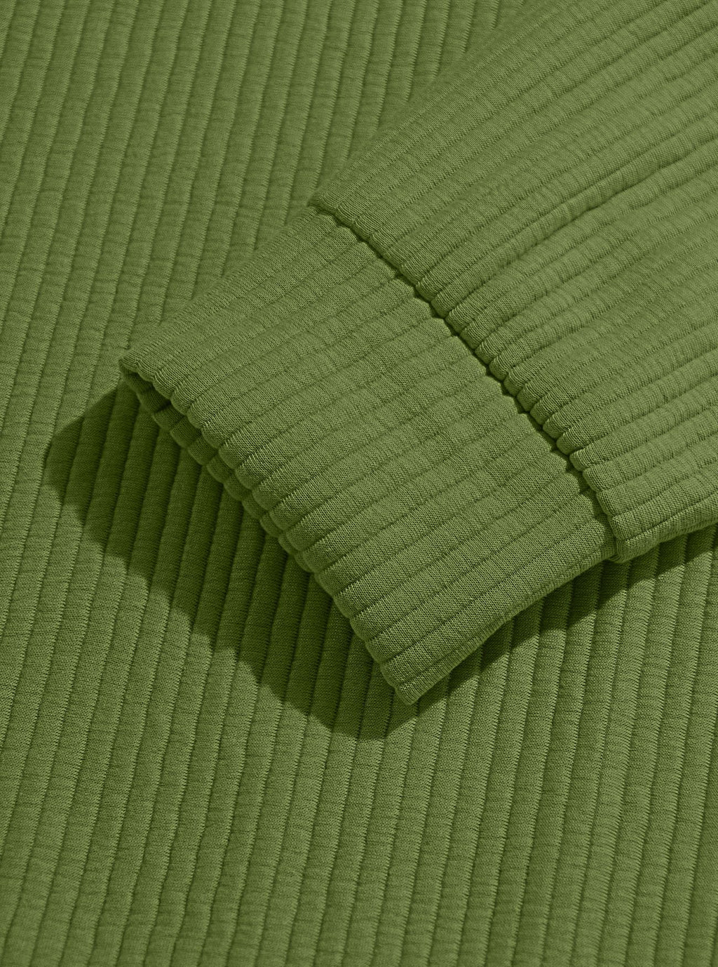 AZUKI olive green pullover, ribbed cuffs and fabric detail